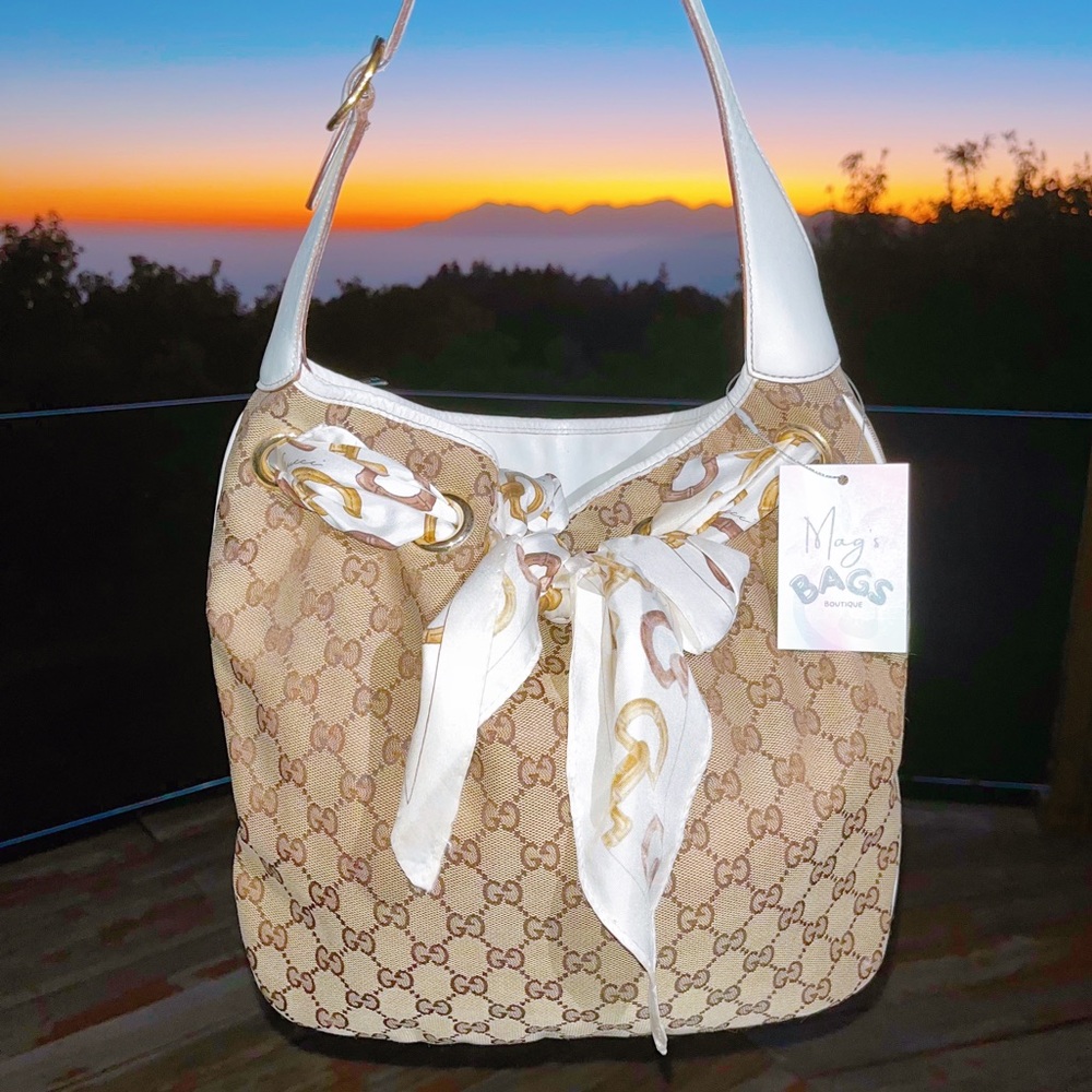 Gucci: Silk Scarf Positano Yacht Cruise GG Monogram Leather Hobo Shoulder Bag